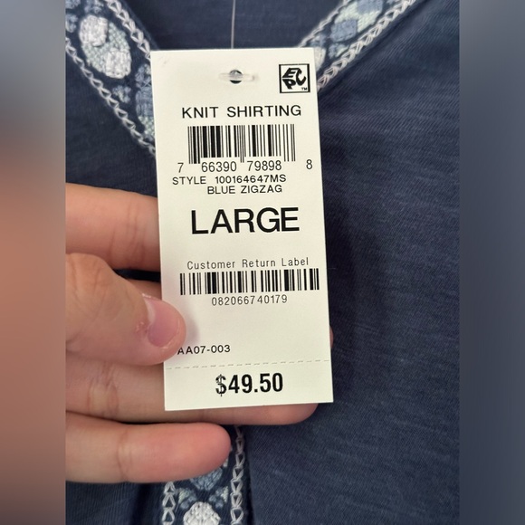 NWT STYLE & CO Women's Cotton Blue Floral Embroidered Shirt Womens size Large - Picture 7 of 8